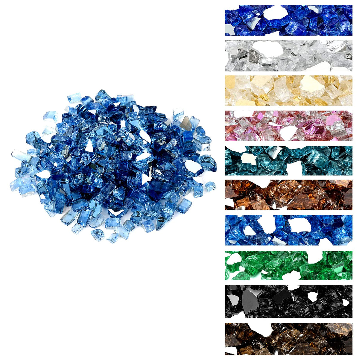 OnlyFire platinum blend fire glass rocks reflect sunlight with jewel-like glow.