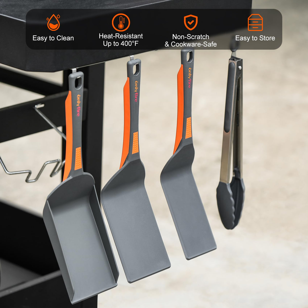 Onlyfire griddle kit locking mechanism keeps tools compact after grilling