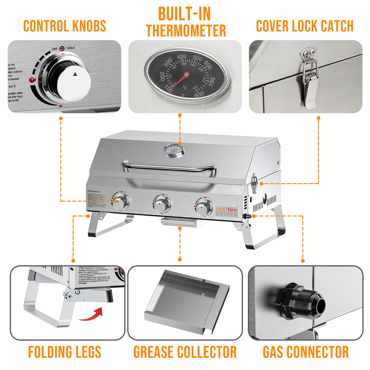 ONLYFIRE GRILLS portable design ideal for camping, tailgating, and RV trips