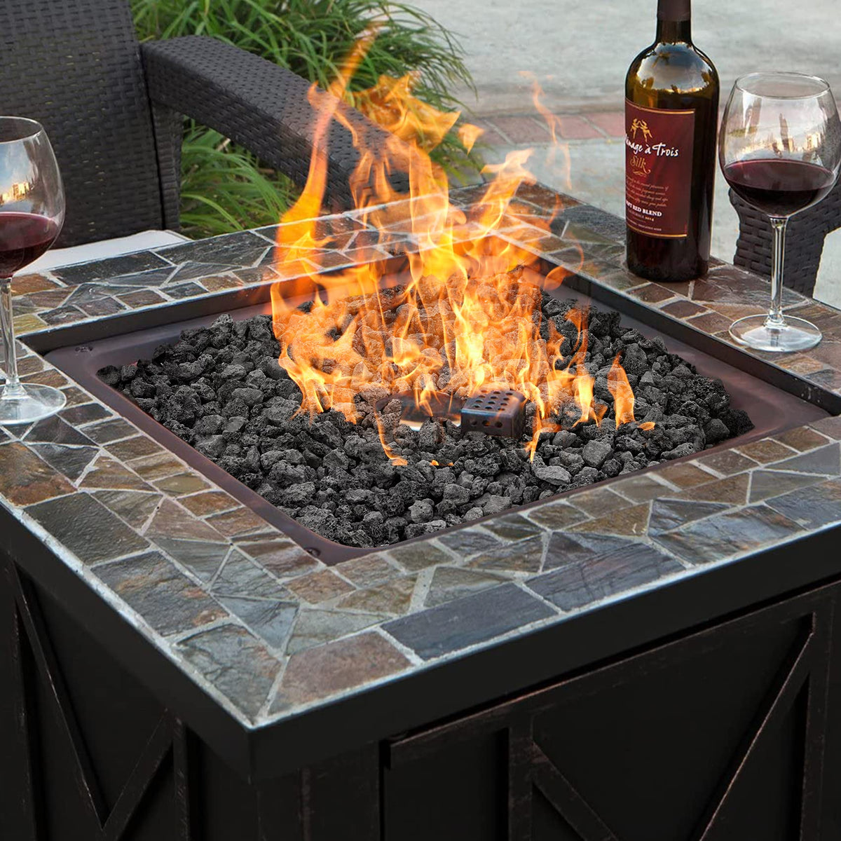 Onlyfire lava-rock porous-surface close-up highlighting improved gas flow and flame texture