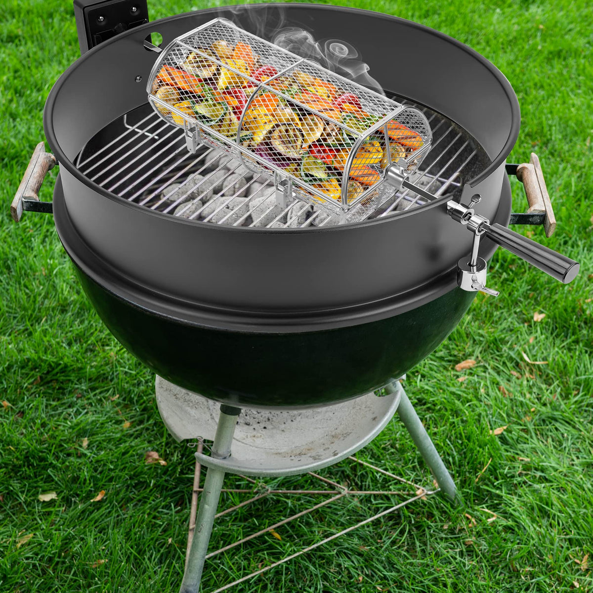 Onlyfire rotisserie action keeping foods moist and flavorful