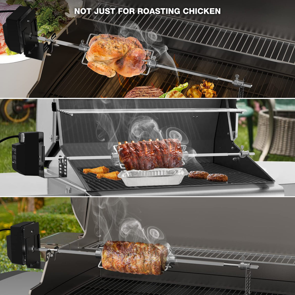 Onlyfire motor bracket secures the rotisserie for stable cooking