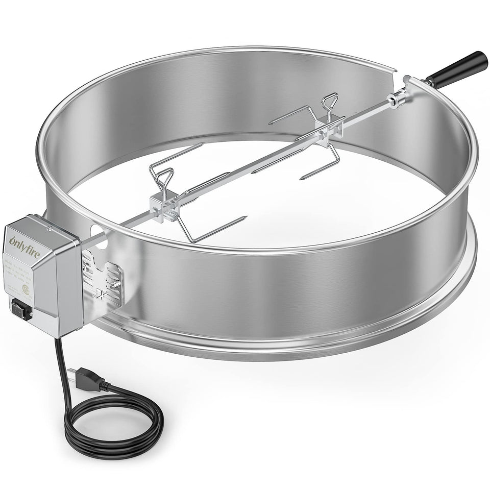 Onlyfire rotisserie ring main component enhances kettle grilling versatility.