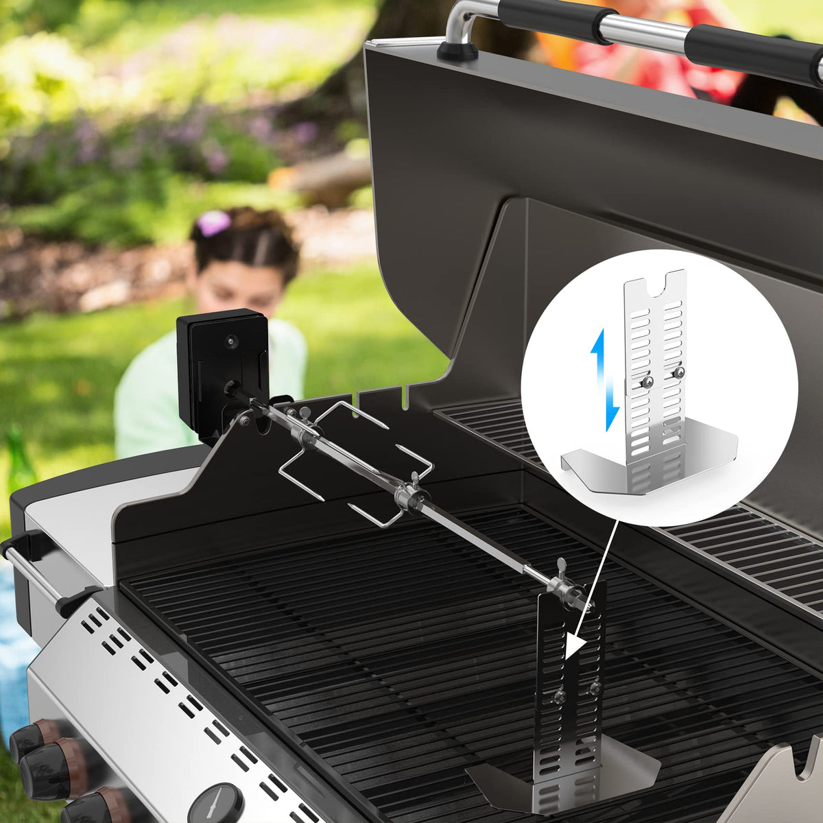 Onlyfire spit rod support bracket stabilizes the setup on grills