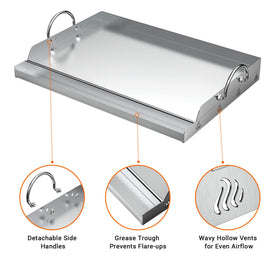 Onlyfire griddle with grease trough detail for cleaner cooking drippings