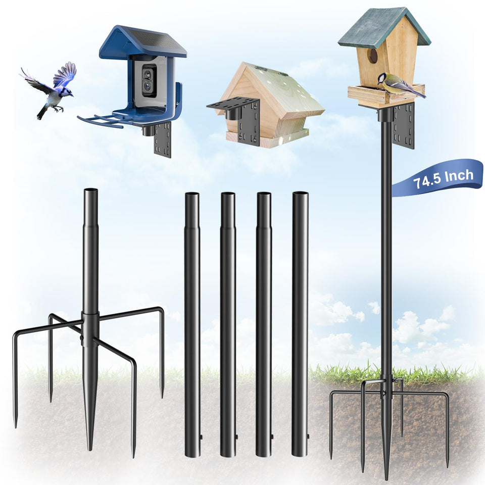 Onlyfly bird feeder pole stand base with 5-prong stability on solid ground.