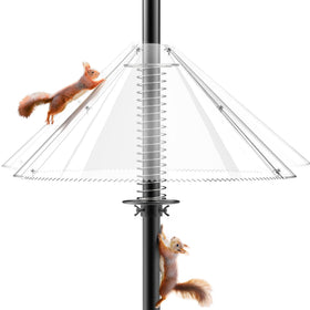 Onlyfly Squirrel Baffle with 19-inch diameter protects feeders by blocking climbs.