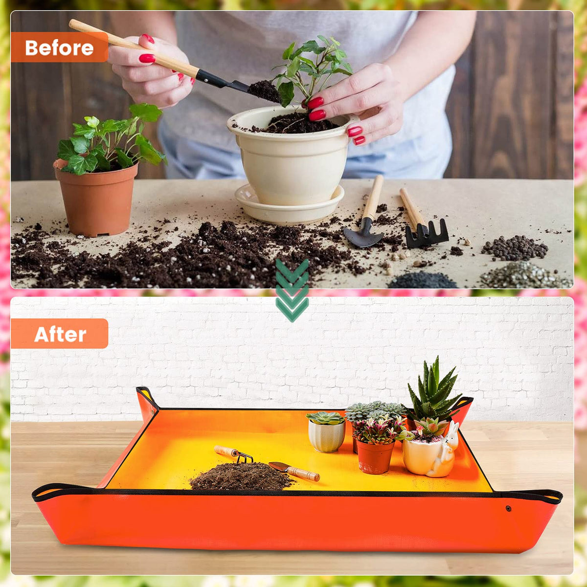 Onlysuki repotting mat corners with copper buckles prevent spills when watering