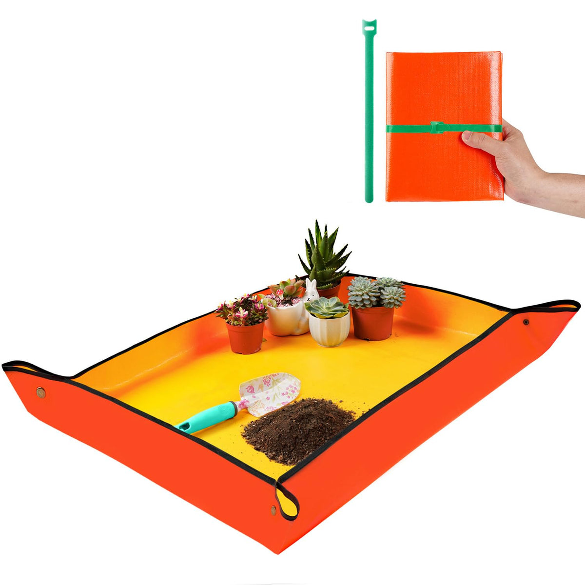 Onlysuki large repotting mat orange waterproof surface for mess-free transplanting
