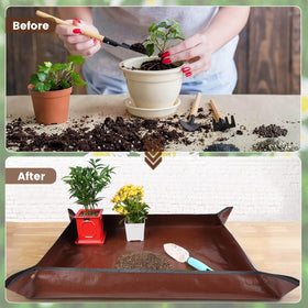 Onlysuki repotting mat shows corner straps and spills prevention