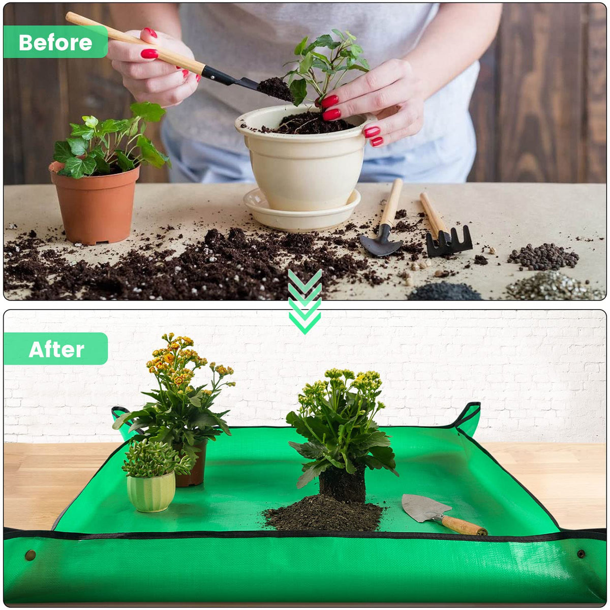 Onlysuki potting mat has a smooth surface that cleans quickly after gardening.