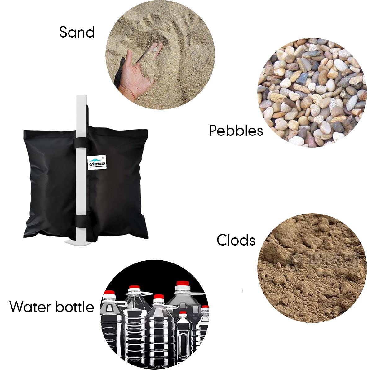 Ontheway sand bags fabric detail highlights durable PVC-backed material for long outdoor use.