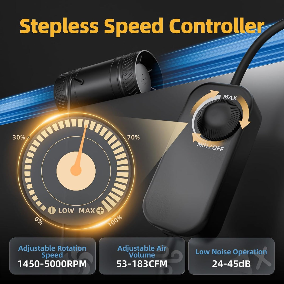 ONVEAN inline fan with speed control enables customizable airflow for grow tents.
