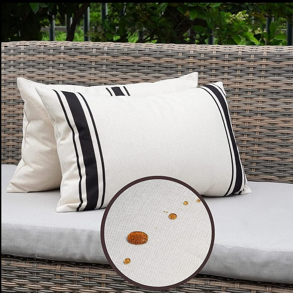 ONWAY striped pillow cover close-up showing hidden zipper for easy insert.