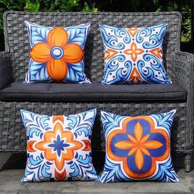 ONWAY outdoor pillow cover with floral boho blueorange print for patio decor.