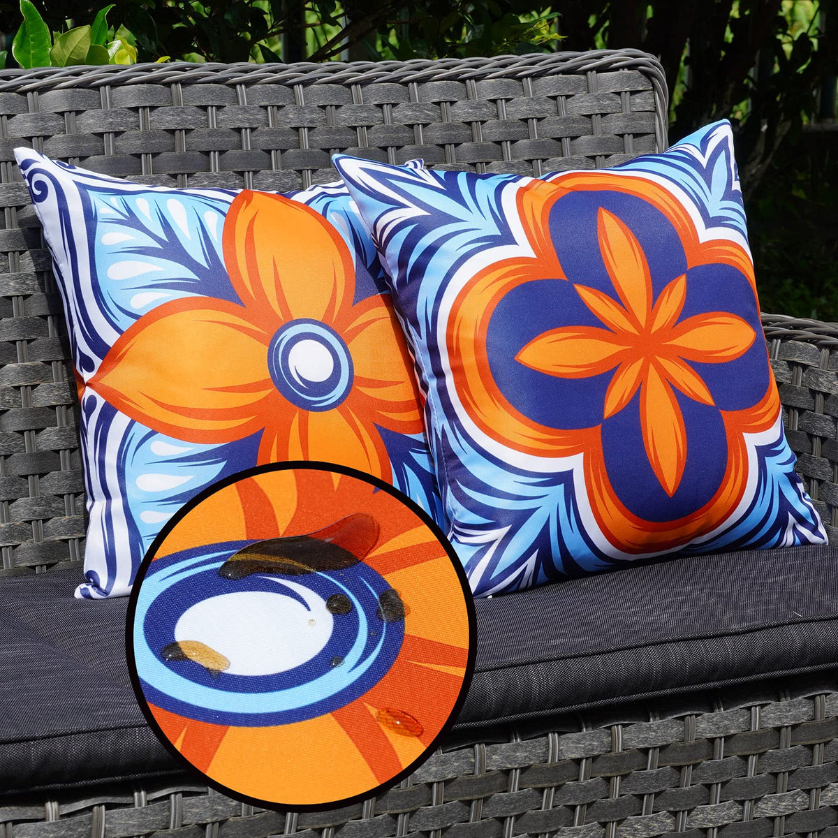 ONWAY 18x18 pillow cover provides waterproof protection for outdoor furniture.