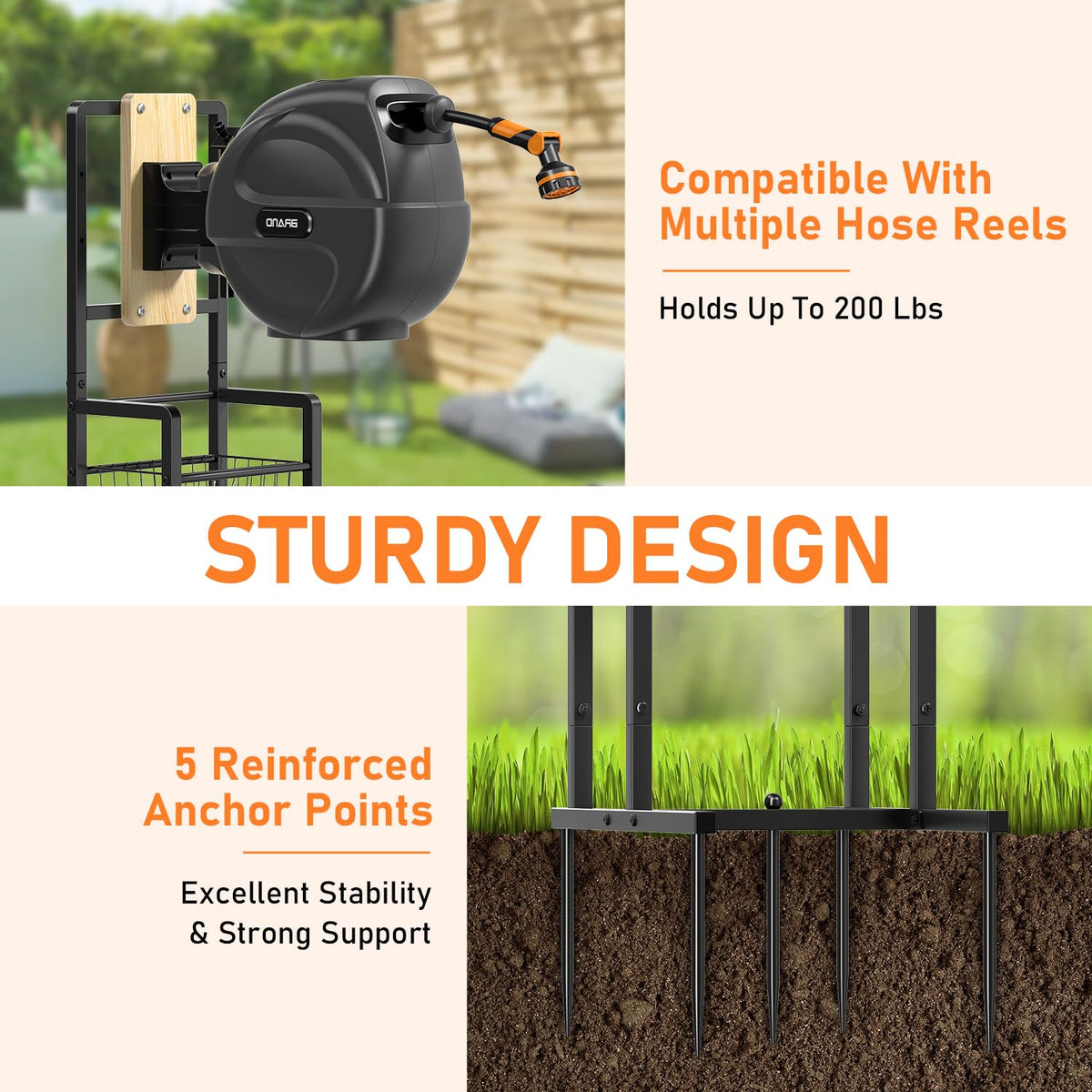 ONWAYHOME retractable hose reel stand universal fit works with most reels.