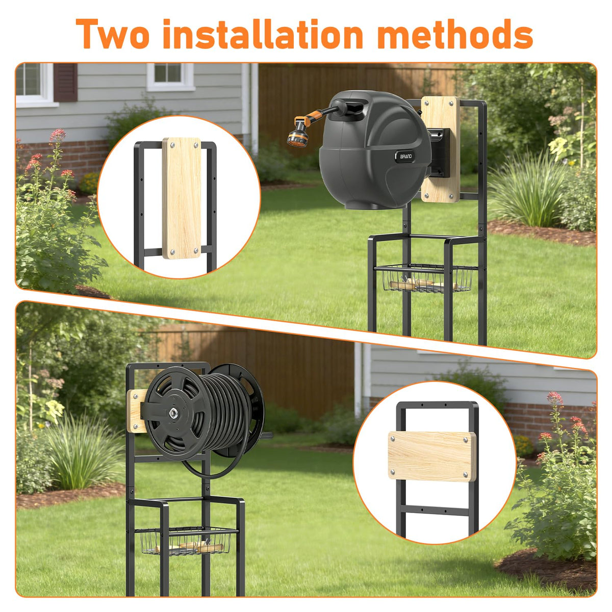 ONWAYHOME retractable hose reel stand installation kit enables quick setup.