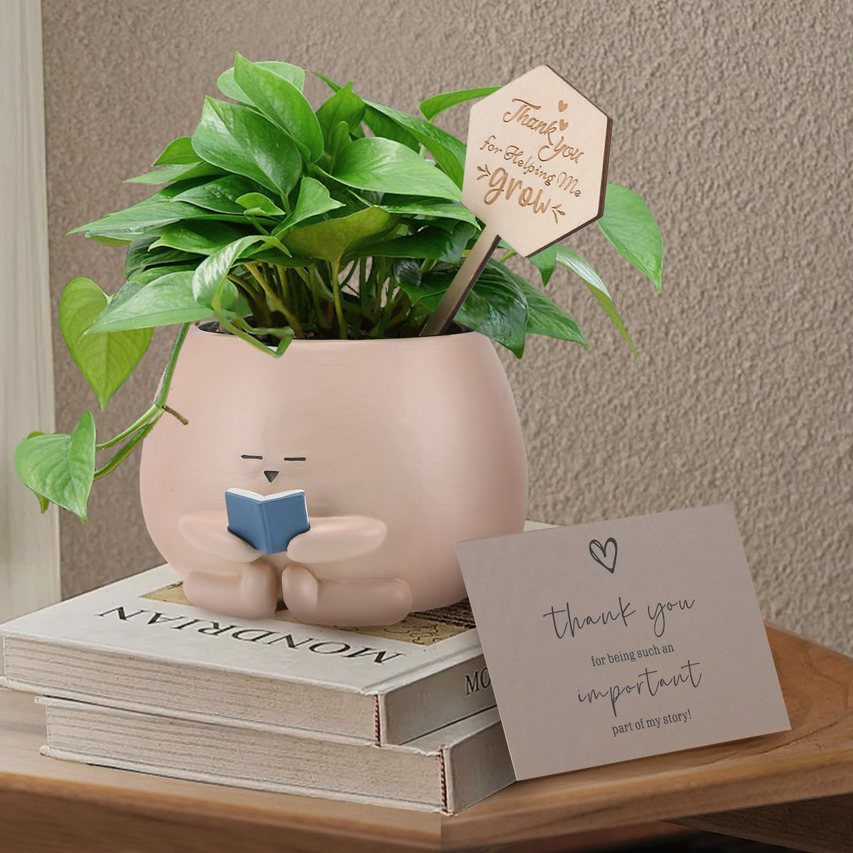 Onzbala Thank You Card Sign, card and wooden sign for teacher or coworker gifts