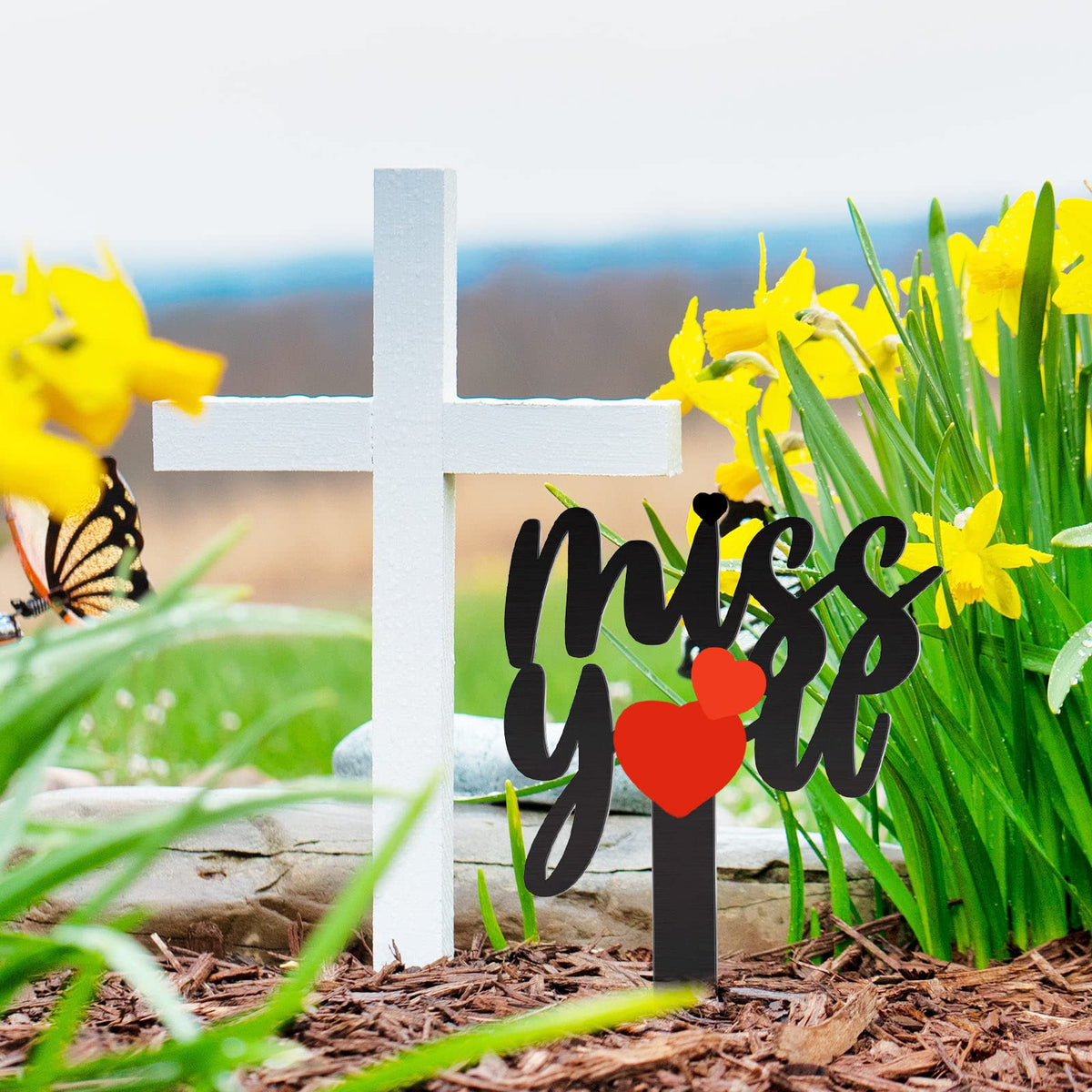 Oooct grave stake featuring black love pattern for solemn tribute