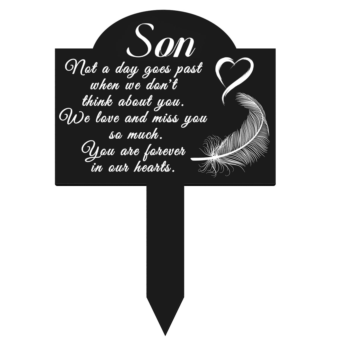 Oooct memorial grave stake with heart and feather plaque for lasting remembrance.