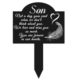 Oooct memorial grave stake with heart and feather plaque for lasting remembrance.