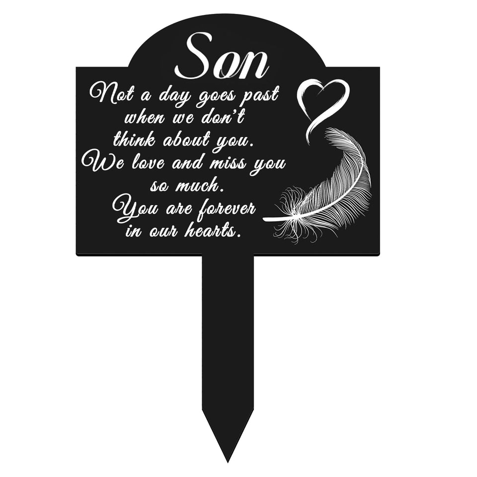 Oooct memorial grave stake with heart and feather plaque for lasting remembrance.