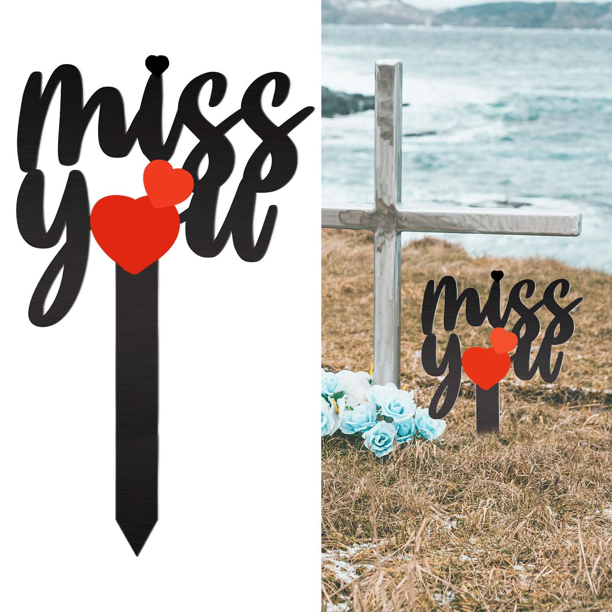 Oooct Miss You memorial stake with ornate letters for graveside remembrance