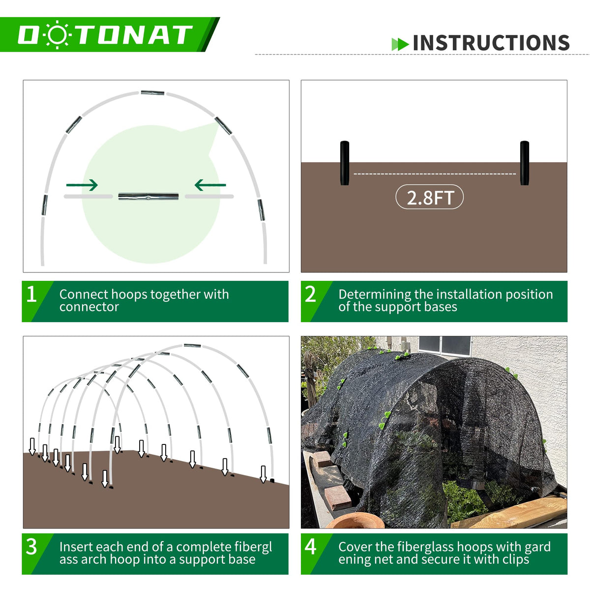 OOTONAT tunnel setup protecting crops with lightweight canopy