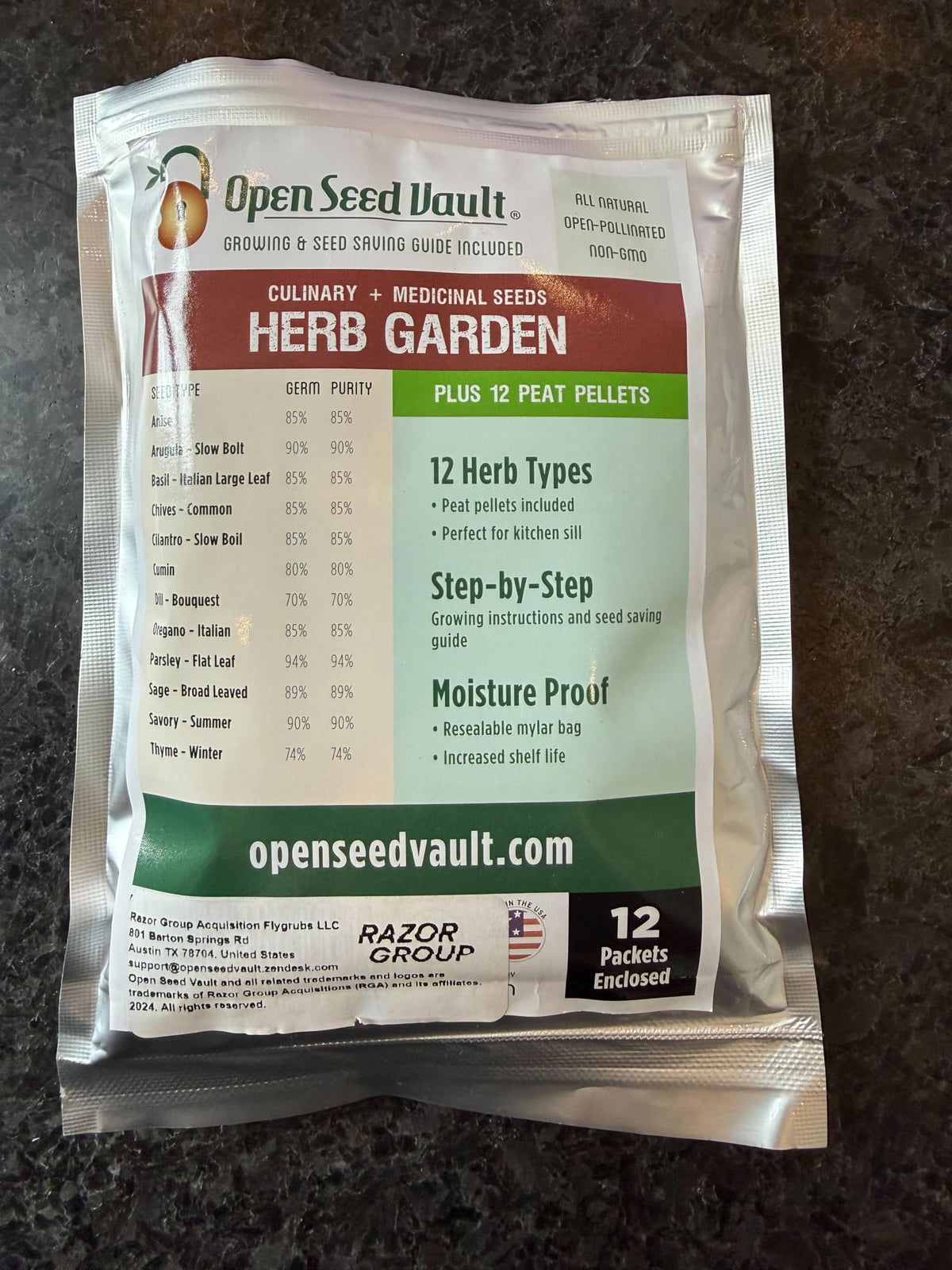 Open Seed Vault Italian oregano seed pack for robust Mediterranean seasoning.
