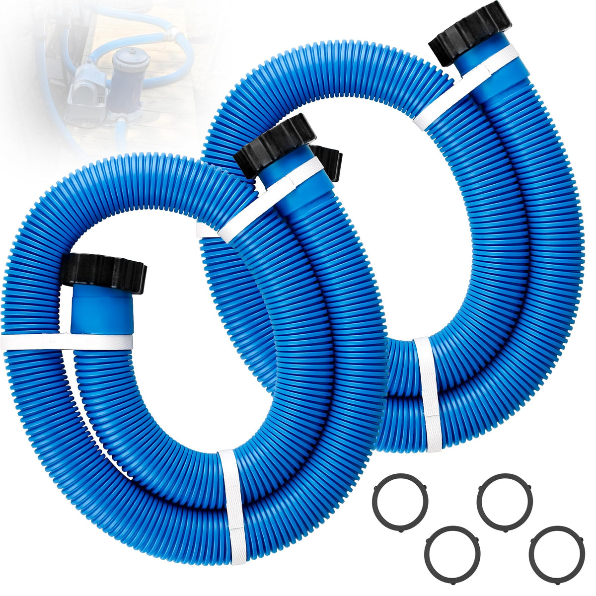 Ophjerg 59-inch pool hose, 1.5-inch diameter, two-pack for Intex pumps, steady water flow.