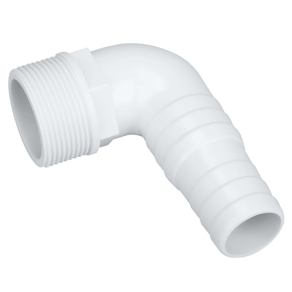 Ophjerg 1.5-inch pool hose adapter with 90-degree barb elbow for secure connections.