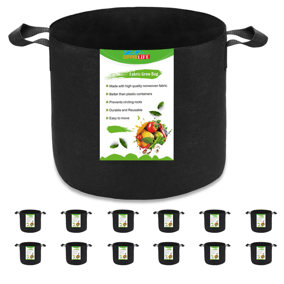 OPPOLIFE grow bags 12-pack side view with durable fabric for gardens