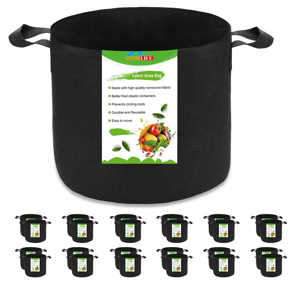 OPPOLIFE 24-pack 5-gallon grow bags with handles for easy transport and mobility.