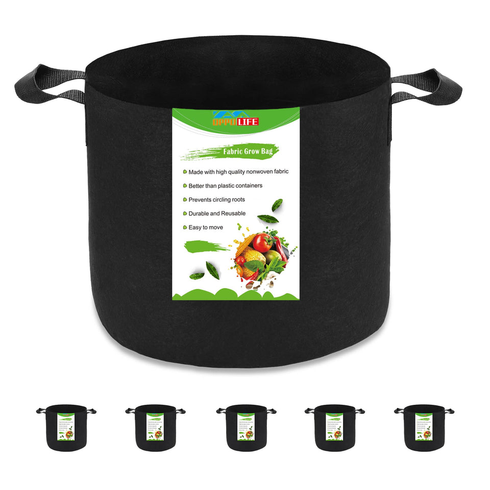OPPOLIFE 5-gallon grow bag with handles, easy transport and improved root aeration.