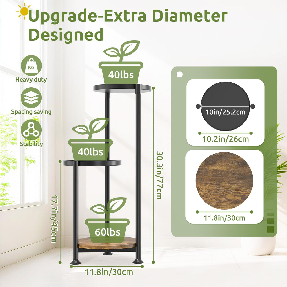 Oppro 3-Tier Plant Stand front view ideal for compact spaces