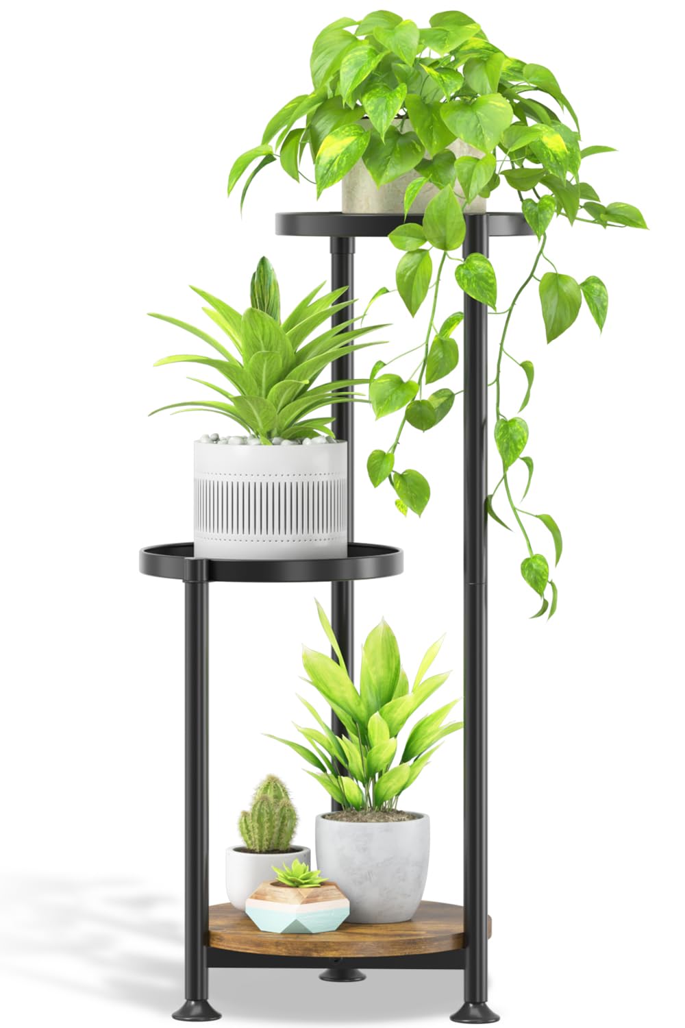 Oppro 3-Tier Plant Stand side view with sturdy iron frame for large pots