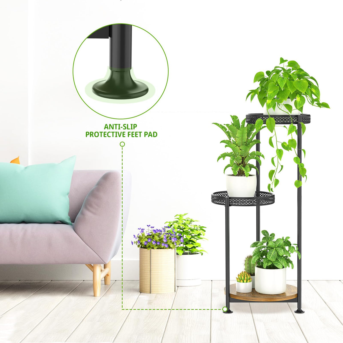 Oppro asymmetrical tiers design fits into corners and creates visual interest