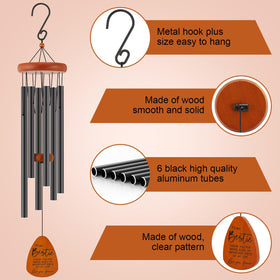 Oprever Bestie wind chime black aluminum tubes provide durable weather resistance.