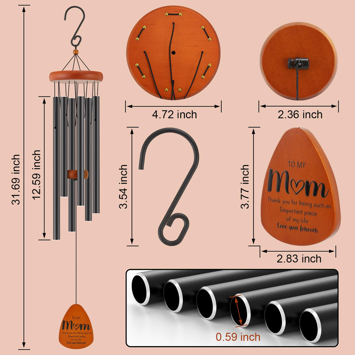 Oprever wind chimes wooden pendants add natural texture