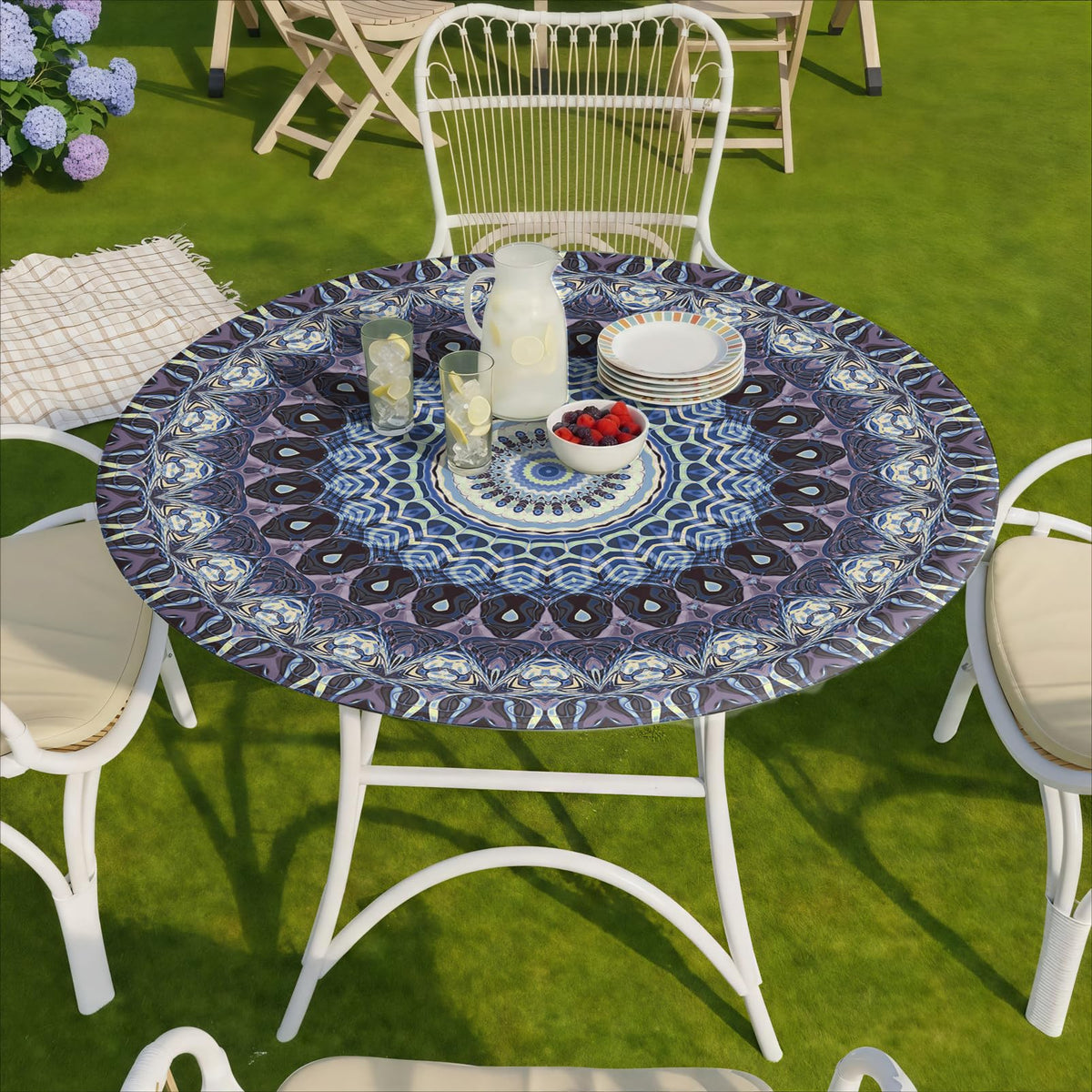 opstellen round tablecloth suitable for indoor and outdoor dining.