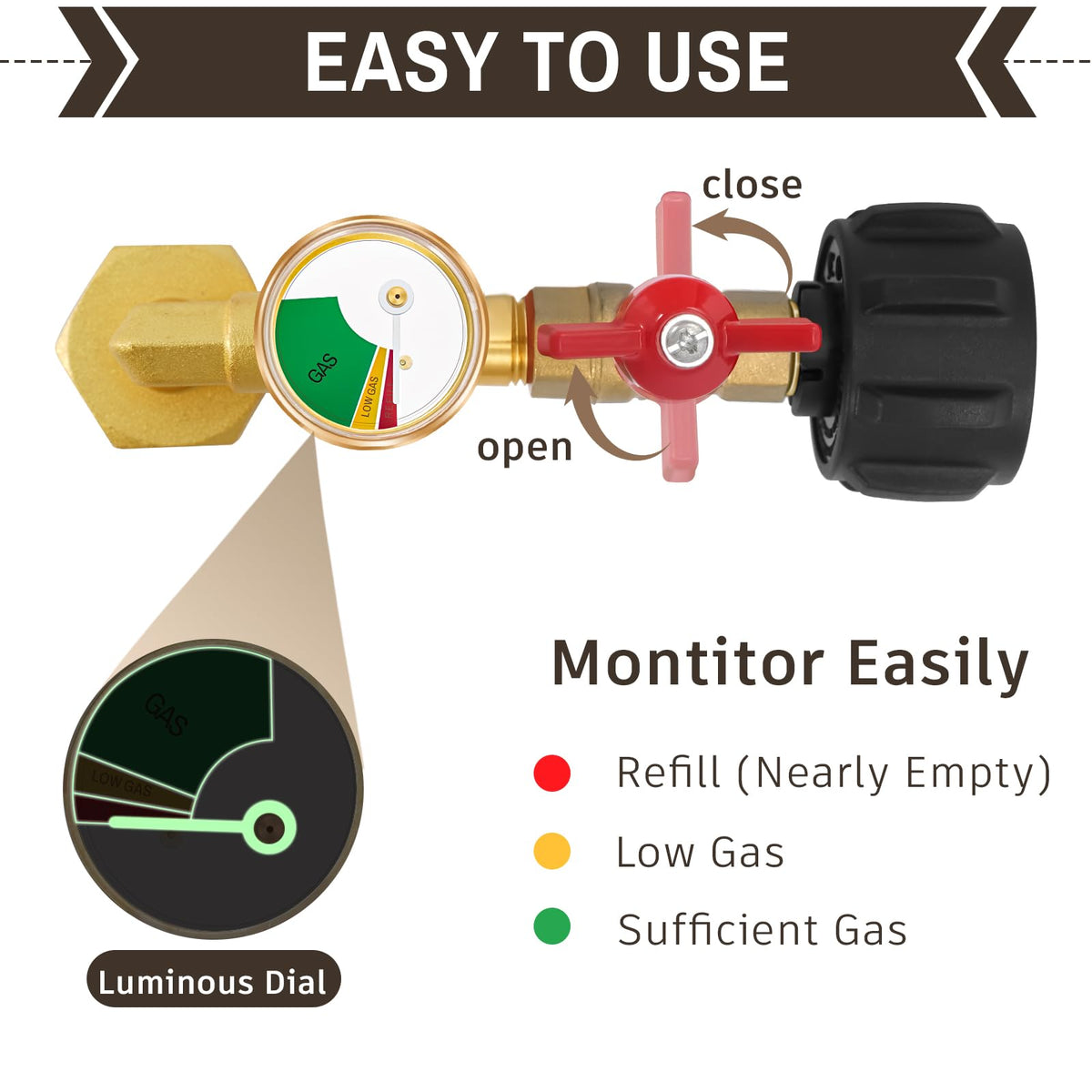 optheey propane gauge valve shows remaining gas clearly