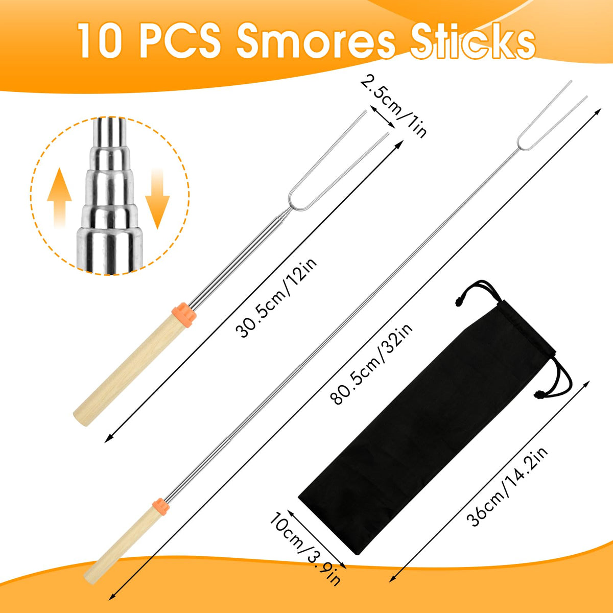 Opvixi Smores Sticks U-shaped double forks keep food secure during roasting