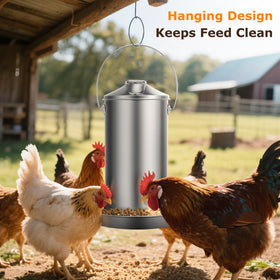 ORAODA all-weather stainless steel feeder keeps feed dry.