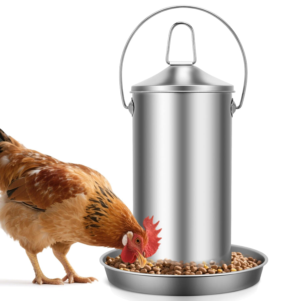 ORAODA chicken feeder with hanging design reduces waste in outdoor coops.