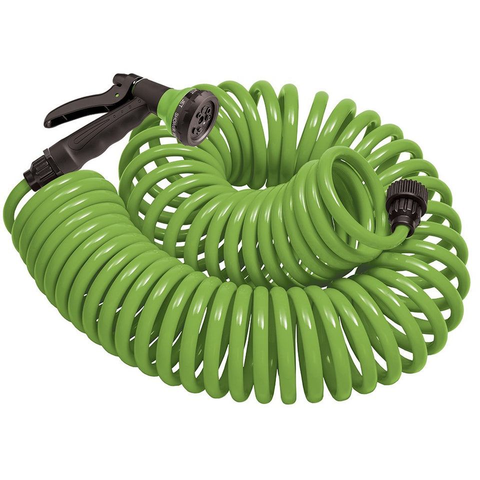 Orbit 27389 coil hose extended to 50 ft for quick watering