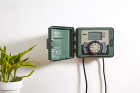 Orbit 4-Station Swing Panel Timer internal board for quick push-wire setup.