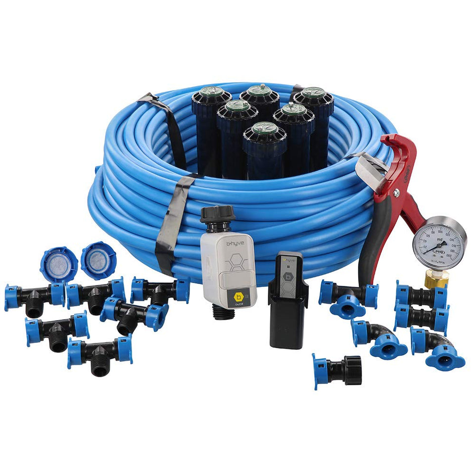 Orbit 50022 system front view shows easy, all-in-one irrigation setup