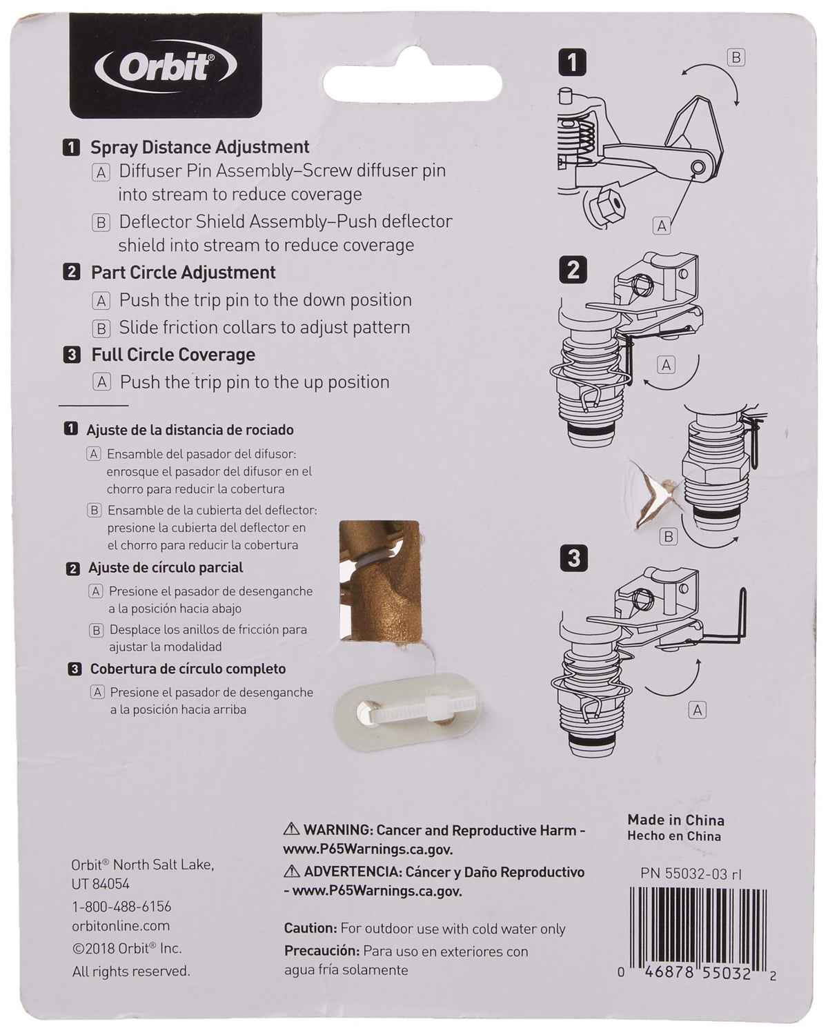 Orbit 55032 sprinkler head featuring adjustable coverage from partial to 360 degrees