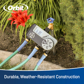 Orbit 56233D outdoor setup ensures durable, tool-free installation.